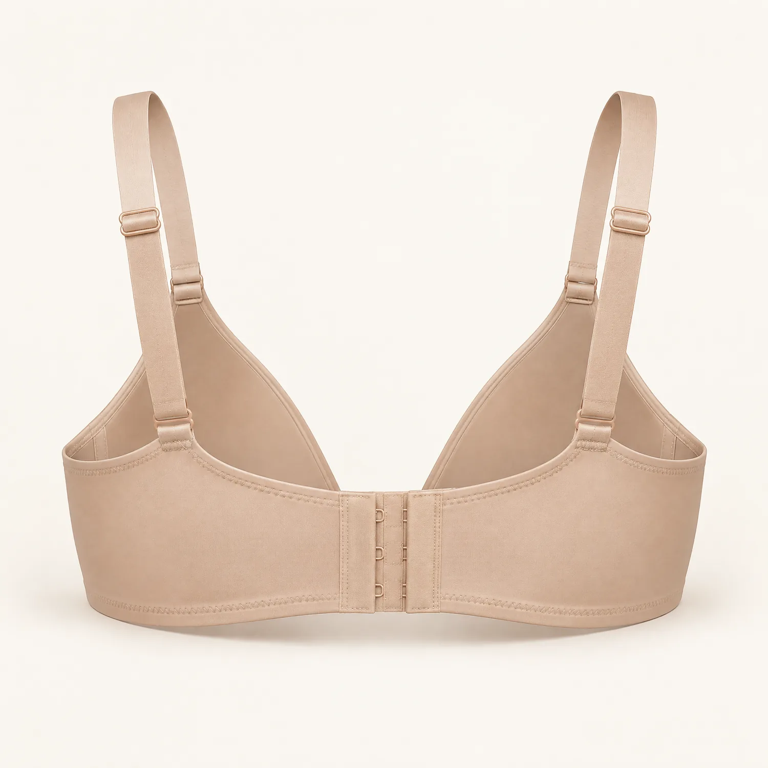 Back view of the nude Wireless Lift Bra with a wide smooth band